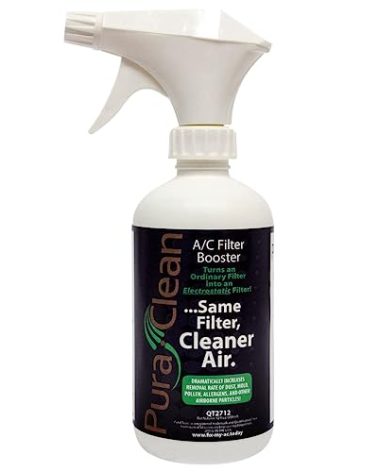 QwikProducts PuraClean Air Filter Spray Cleaner, Improve Air Filtration Helps Remove Air Pollutants, Dust, and Debris, Increases Capture in Air Filter for Cleaner Air, 12 Ounces