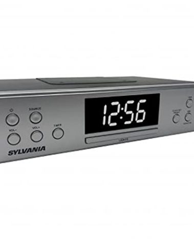 PROSCAN Under Cabinet Clock Radio, Music System with Bluetooth Streaming and FM Radio, Silver
