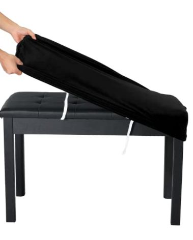 SINOSSO Soft Velvet2-Person Piano Bench Cover, (27.5"- 36.5") Lx (12"- 16") W Rectangle Stretch Washable Stool Upholstered Protector Slipcover, (M, Black)