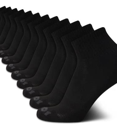AND1 Mens Quarter Socks - 12 Pack Moisture Wicking Breathable Cushioned Athletic Performance Ankle Socks for Men (6-12.5), Size 6-12.5, Black