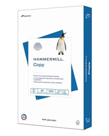 Hammermill Printer Paper, 20 lb Copy Paper, 8.5 x 14 - 1 Ream (500 Sheets) - 92 Bright, Made in the USA, 105015R