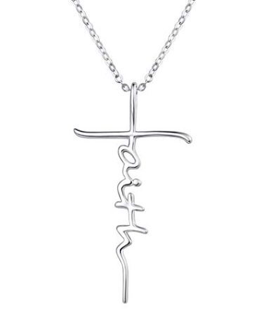 PRAYMOS Faith Cross Necklace for Women 925 Sterling Silver Silver Necklace for Women Christian Religious Confirmation Baptism Gifts