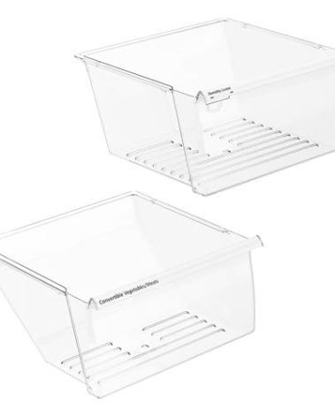 [2 Pack] 2188656 (Upper) & 2188664 (Lower) Upgraded Crisper Bin Refrigerator Drawers,Compatible With Whirlpool Refrigerator,Kenmore Refrigerator Drawer,WP2188656 Fridge Drawer Humidity Control