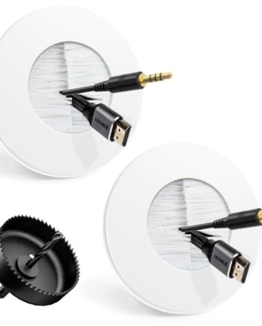 in Wall Cable Management Kit for Wall Mounted TV, Slim Round Wall Cable Pass Through with Hole Saw Drill Attachment for Easy Installation, White 2-Pack