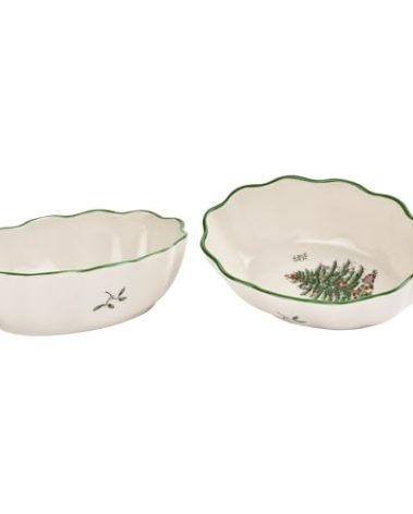 Spode Christmas Tree 6" Oval Fluted Dish (Set of 2), Porcelain Decorative Holiday Serving Platter & Festive Appetizer Dish - Serving Roasted Vegetables, Snacks, Appetizers - Dishwasher Safe