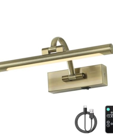 DESOOP Wireless Picture Lights Rechargeable Gallery Lighting Battery Picture Frame Light with Remote and Timer, Adjustable Art Light for Paintings, Portraits, Antique Bronze Finish 12'' Inch 2W 2700K