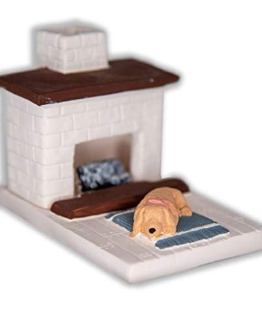 Incienso de Santa Fe - White Country Hearth Puppy with Yellow Lab Natural Wood Incense Burner, Includes 20 Piñon Incense Bricks - Made in The USA