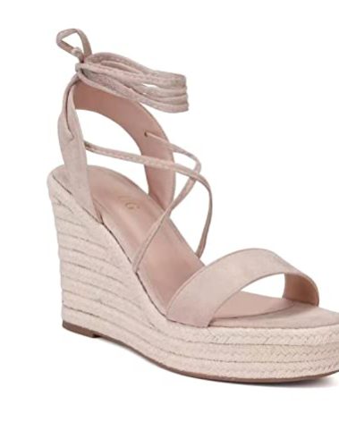 SUMOJIU Women's Wedge Platform Espadrille Open Toe Lace-Up Sandals, Cross Strap Wedge Sandals Summer Espadrilles Ankle Strap Buckle Platform Sandals beige 7