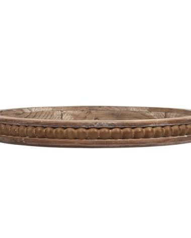 Whitewashed Round Decorative Wood Tray