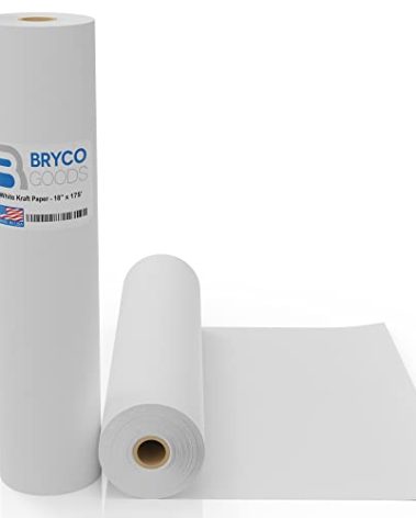 Bryco Goods 18”x2100” (175’) White Kraft Paper Roll for Painting, Drawing, Banner, Bulletin Board, Easel Paper, Floor Covering, Packaging, Shipping, Gift Wrapping, Arts & Crafts – Made in USA