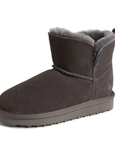 Fireside by Dearfoams Bunbury Shearling Indoor/Outdoor Folddown Boot Fashion, Grey, 2 US Unisex Big Kid