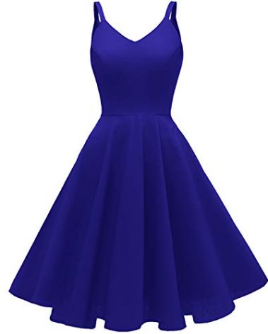 GOOBGS Women's 1950s Retro Vintage Spaghetti Strap Cocktail Swing Dresses with Pockets Royal Blue S