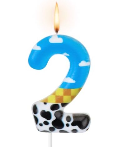 Threlaco Toy Inspire Game Birthday Number Candles Cartoon Cake Topper Blue Sky and White Cloud Cow Birthday Candle for Boy Girl Party Decor Supplies(Number 2)