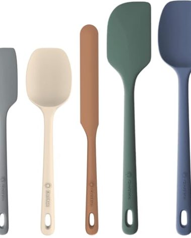 ChefAide 5 Pieces Silicone Spatula Set, Food Grade Rubber Spatula, Upgrade Strong Handle with Ergonomic Grip, Heat Resistant Up to 600°F for Nonstick Cookware, Cooking