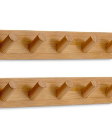 LARHN Wall Mounted Coat Rack with 5 Heavy-Duty 1" Diameter Hooks (2-Pack), 16.5" - Wooden Wall Hook Rack - Modern Scandinavian Home Decor