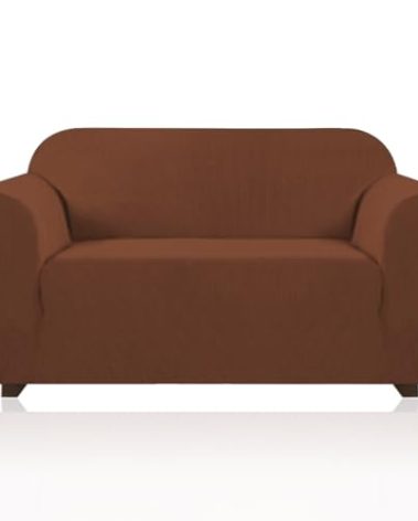 PrinceDeco Stretch Loveseat Sofa Cover Slipcover Couch Cover for 2 Cushion Sofa Washable Sofa Cover for Pets Friendly Furniture Protector Covers with Non Slip Bottom(Loveseat, Caramel)