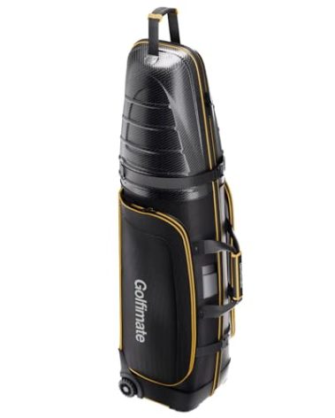 Golf Travel Bag for Airlines with Carbon Fiber Hard Top, Protective Club Traveling Cover with Wheel, Golf Club Carrier Case for Airplanes, Thick Padding, Durable Zippers and 2 Sided Spacious Pockets