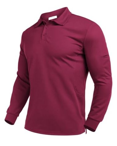 Deyeek Mens Polo Shirts Quick Dry Black Long Sleeve Polo Shirts for Men UPF 50+ Sun Protection Golf Polo Shirts Dark Red