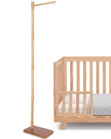 Floor-Standing Crib Mobile Arm - 65 Inch Mobile Arm for Crib - Mobile Stand for Crib - 100% Beech Wood - Movable Baby Mobile Hanger with Strong Anti-Dumping Attachment - Easy Assembly - Nursery Decor