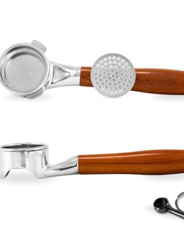 54mm Bottomless Portafilter – Naked for Breville Barista Express, Pro, Touch, Bambino Plus, Infuser, Duo Temp – Rosewood Handle, Flat Base, Includes 18–21 g Filter Basket & Puck Screen