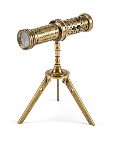 Antique Brass Kaleidoscope Gift for Men, Kids and Adults, Vintage Collectibles for Birthday, Christmas Any Occasion, Unique Gift Idea (with Stand, One)