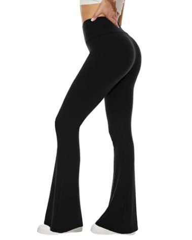 Sundwudu Black Flare Yoga Pants for Women - Soft High Waist Bootcut Leggings Tall & Long Bootleg Pants for Women