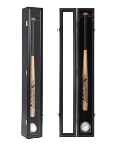 HOROW Baseball Bat Display Case - Baseball Bat Wall Mount Wooden Frame with Acrylic Transparent Door Holder Rack Cabinet Wall Mounted Shadow Box Vertical or Horizontal, w/98% UV Protection-Lock