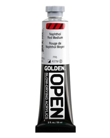 OPEN Slow-Drying Acrylics by GOLDEN, Naphthol Red Medium, 2 fl oz. tube, Professional Acrylic Paint, Semi-Opaque