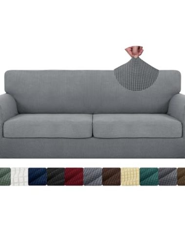 MAXIJIN 3 Piece Couch Covers for 2 Cushion Couch Super Stretch loveseat Sofa Cover for Dogs Pet Proof Furniture Protector Non Slip Magic Couch Slipcover Washable (71"-91", Light Gray)