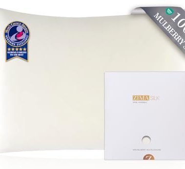 ZIMASILK 100% Pure Mulberry Silk Pillowcase for Hair and Skin Health,Soft and Smooth,Both Sides Premium Grade 6A Silk,600 Thread Count,with Hidden Zipper,1pc (Queen 20''x30'',Ivory)