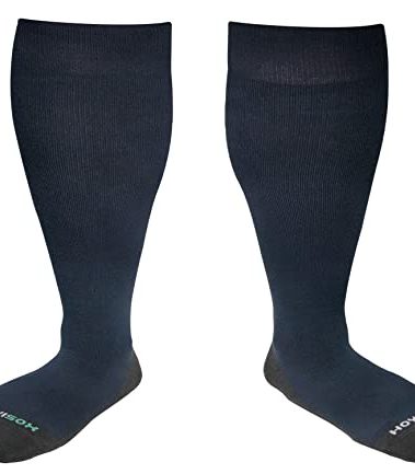 HOYISOX Plus Size Compression Knee High Socks, Wide Calf Extra Large for Men and Women, Comfortable Cotton (US, Alpha, 3X-Large, Regular, Regular, Navy)