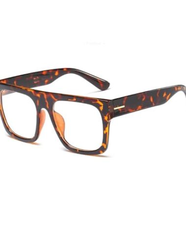 Jurchio Unisex Stylish Square Non-prescription Eyeglasses Glasses Flat Top Big Eyeglass Frames Large lens Clear Lens Eyewear (Leopard)
