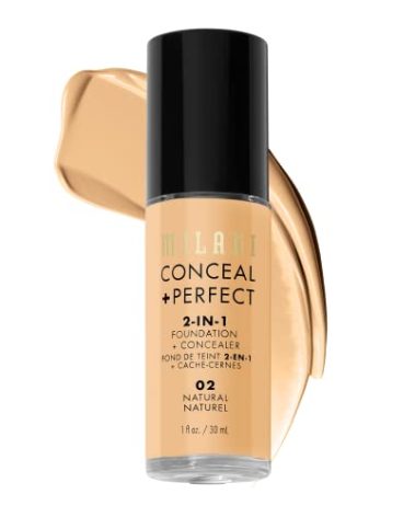 Milani Conceal + Perfect 2-in-1 Foundation + Concealer for a Flawless Complexion, Under Eye Corrector, Cover Redness and Imperfections, Waterproof and Sweatproof - Natural