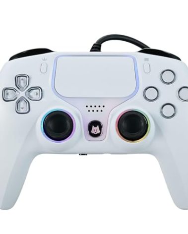 NBCP Wired PS5 Controller - Gaming Controller for PlayStation 5, PS4, PC/Steam, Turbo & Linear Hall-effect Trigger, Dual Vibration, 3.5mm Audio Jack - White