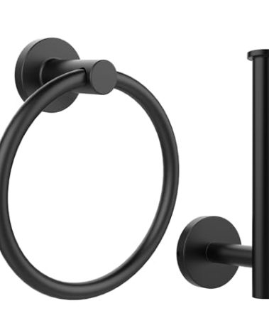 SetSail Towel Holder for Bathroom Wall Matte Black Stainless Steel Bathroom Accessories Set Includes Towel Ring and Toilet Paper Holder, Drill Hole
