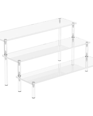 Aredpoook Acrylic Display Risers, 3 Tier Perfume Organizer Stand, Clear Cupcake Stand Holder, Large Shelf Risers for Figures, Dessert Shelves for Party, Display Shelf for Decoration and Organizer