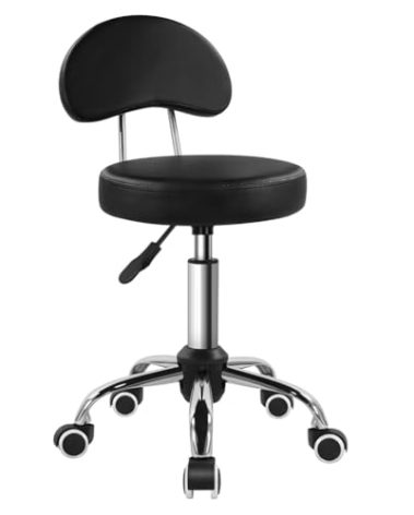 KKTONER Rolling Stool with Mid Back Height Adjustable Chair PU Leather Swivel Chair with Wheels for Office Home Task Drafting (Black)
