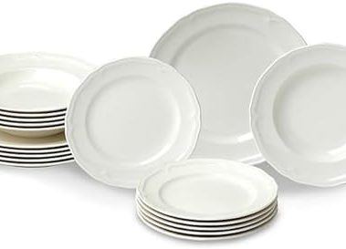 Villeroy & Boch Manoir 18-Piece Dinnerware Set, Plates & Bowls, Premium Porcelain, Made in Germany, Dishwasher & Microwave Safe, Rich, Creamy White