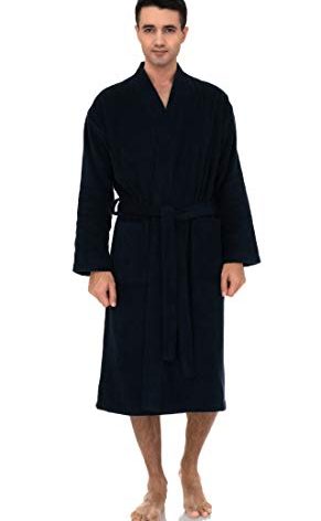 TowelSelections Mens Robe Cotton Terry Cloth Bathrobe Soft Kimono Towel Bath Robe for Men 4X Navy
