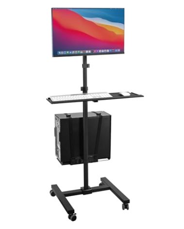 Mount-It! Rolling Computer Cart on Wheels, Mobile Desk Workstation with Monitor Mount for up to 32" Screen, Full Keyboard Tray, Floating Adjustable CPU Holder, Standing up to 70" Tall