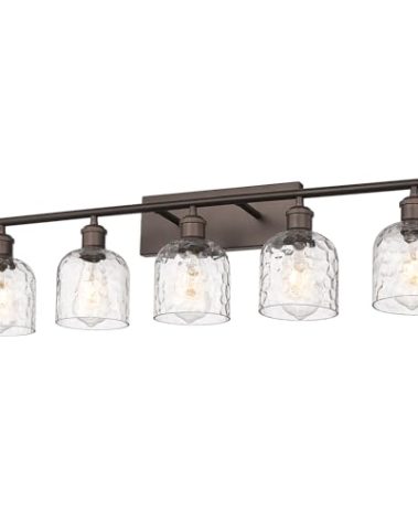zeyu 35 Inch Farmhouse Bathroom Lighting Fixture, 5-Light Bathroom Vanity Light, Oil Rubbed Bronze Finish with Clear Hammered Glass, ZJF63B-5W ORB