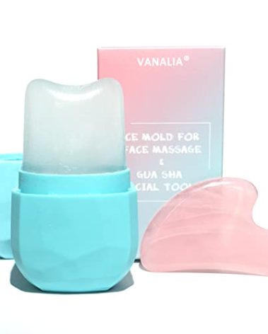 VANALIA Ice Roller for Face and Eye, Gua Sha Facial Massage, Beauty Set with Silicone Ice Mold (Blue)
