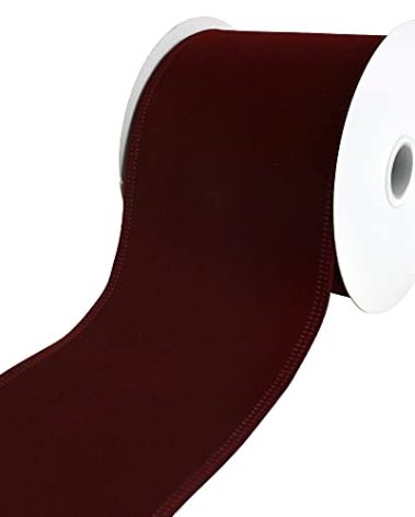 Homeford Christmas Velvet Wired Edge Ribbon, 4-inch, 10-Yard, Burgundy