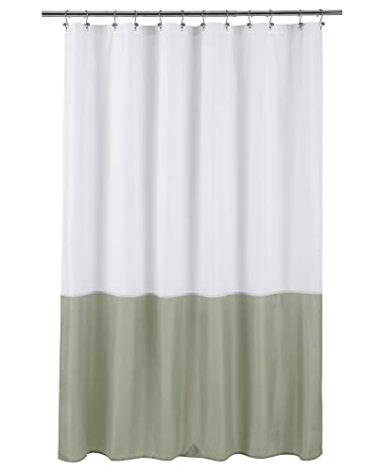 ALYVIA SPRING Waterproof Fabric Shower Curtain Liner - Soft & Light-Weight Cloth Shower Liner, 3 Bottom Magnets, Hotel Quality & Machine Washable - Standard Size 72x72, White and Sage