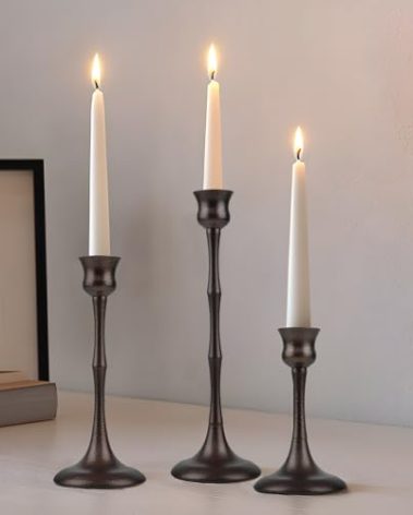 Vintage Metal Candlestick Holders, Set of 3 Bronze Candle Holders for Candlesticks Antique Taper Candles Stands Candle Sticks Holder for Housewarming Wedding Mantelpiece Table Centerpiece Decor