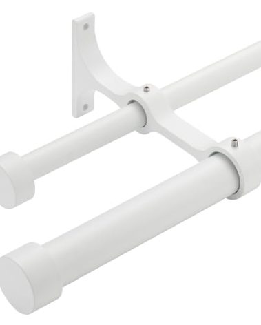 Lwiiom Double Curtain Rods with Aluminum End Cap and Full Surround Brackets,1"Front and 5/8" Back Rod,Adjustable between 36 to 72 Inches (3-6 Feet), Matte White Double Window Drapery Rod