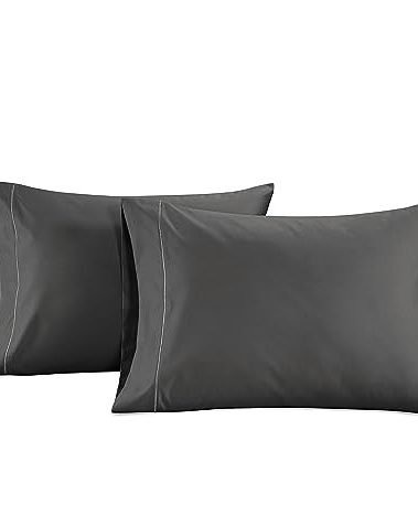 Lane Linen 100% Egyptian Cotton Pillow Cases Queen Size Set of 2 (20"x30") - 1000 Thread Count Luxury Sateen Pillowcases Queen Size Pack of 2- Ultra Soft Black Pillow Cases Set of 2 - Charcoal