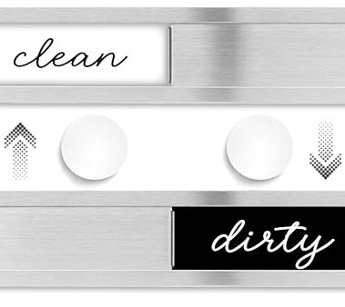 Stainless Steel Dishwasher Magnet Clean Dirty Sign - Clean/Dirty Magnetic Signs That Says Clean & Dirty for Home or Kitchen - Optional Adhesive for Non-Metal Surfaces - Black and White