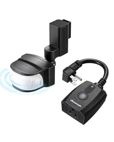DEWENWILS Motion Sensor Outlet, Indoor Outdoor Motion Sensor Plug Outlet, Adjustable Sensing Angle,50FT Detection Range, 100FT Wireless Light Switch Transmitter, No Wiring, Long Time Delay