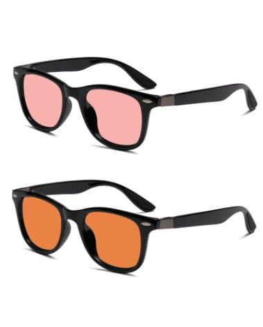 BRADDELL FL-41 Rose & FL-60 Wayfarer Blue Light Glasses for Migraine Light Sensitivity, Fluorescent LED Lighting & Computer Screen Glare